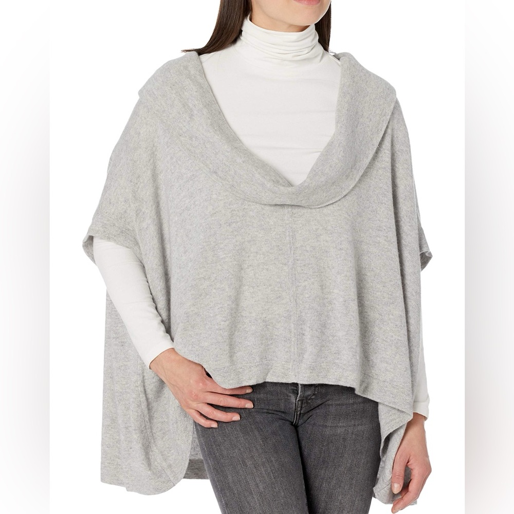 Minnie Rose 100% Cashmere Cowl Neck Poncho With Armholes in Tan - One Size